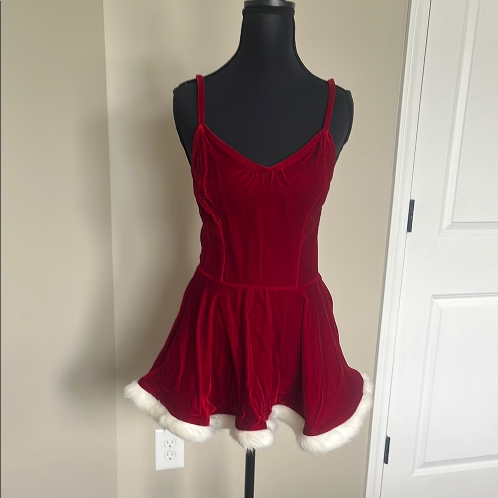 Red Velvet Dress with White Trim